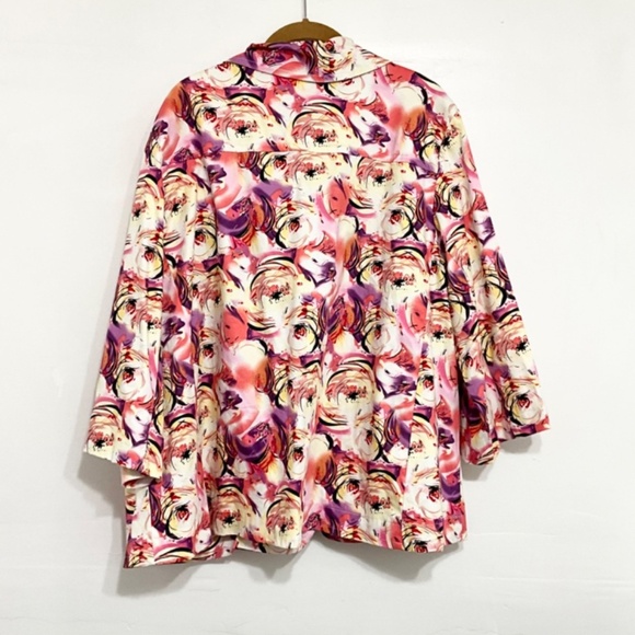 ESHE Floral Abstract Button Front Jacket Pink Purple White 3X - Picture 3 of 6